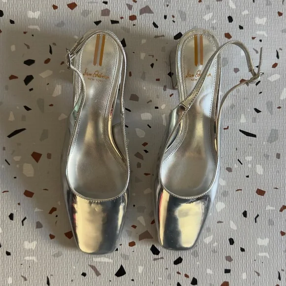 Sam Edelman Terra 50MM Patent Leather Slingback Pumps in Silver Size 8 - Picture 3 of 9